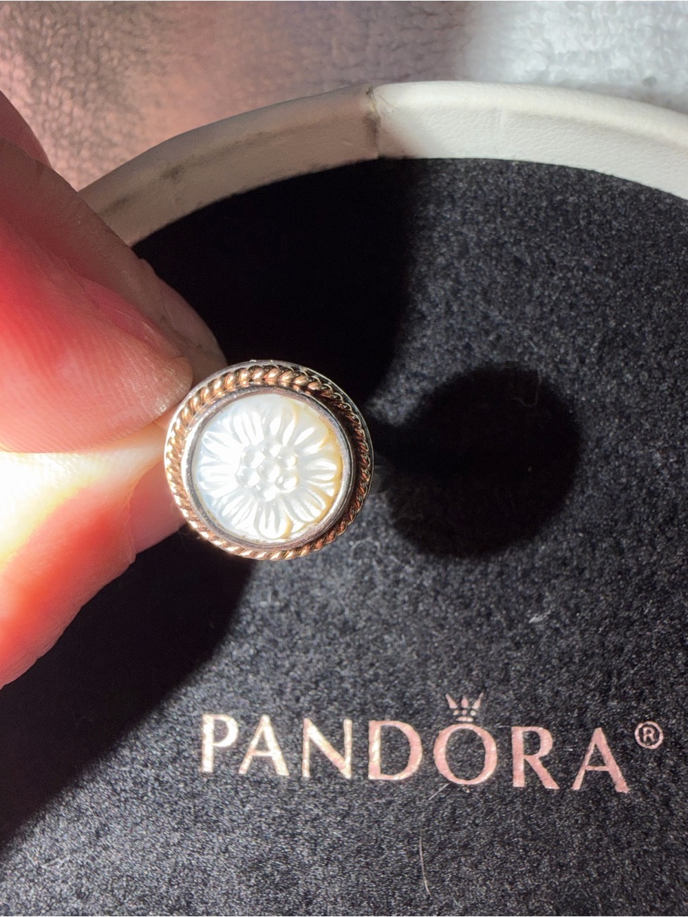 Pandora White Mother-of-Pearl Floral Stud with 14k Gold Rope Border